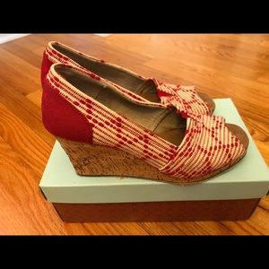 Toms red wedge heels